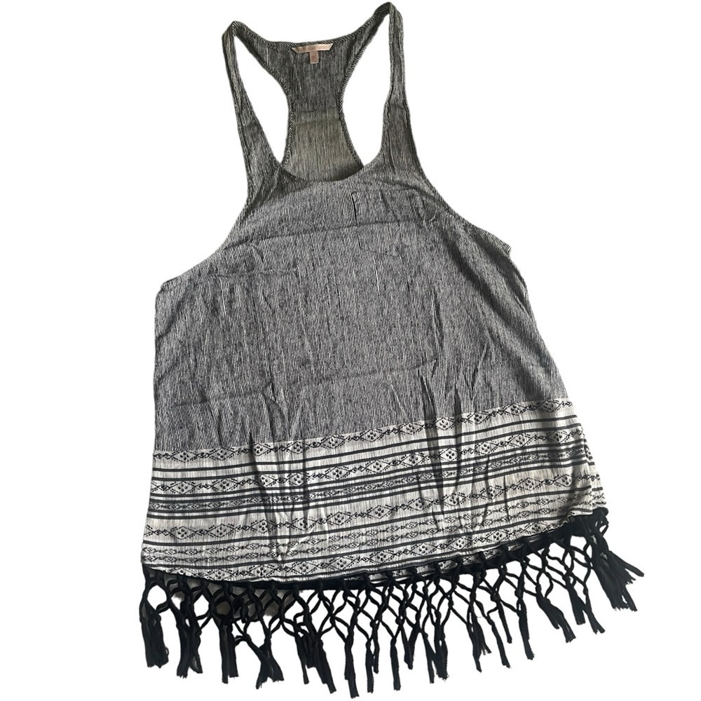 Victoria's Secret Black and White Tribal Print Fringe Racer Back Tank Top